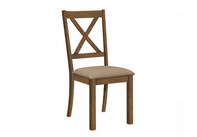 Dining Chair Set of 2 Kitchen Dining Room Brown Fabric Walnut Wood Frame Transitional|Ensemble de 2 chaises de salle à manger de style transitionnel avec tissu brun et armature en bois noyer pour la cuisine et la salle à manger