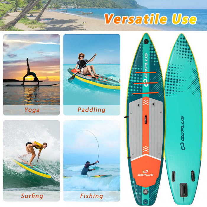 Goplus 11' Gonflable Stand Up Paddle Board Pour Les Adultes Avec Kayak Seat Leash Hand Pompe, Turquoise