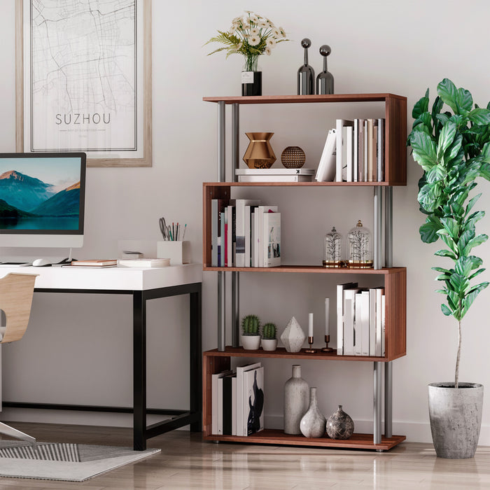 HOMCOM Bibliotheque Etagere de Presentation en Forme Z Noyer