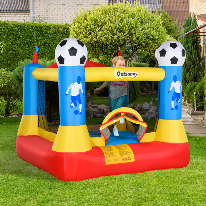 Trampoline Gonflable Outsunny Chateau Gonflable Pour Enfants Avec Gonfleur Pour Enfants De 3 A 12 Ans Conception De Terrain De Football 7,4 'x 7,2' X 6,4'