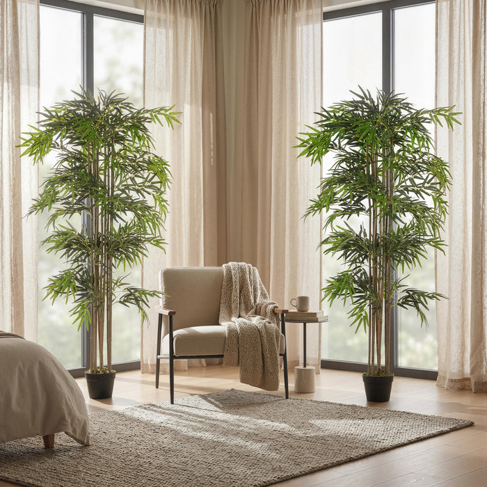 Outsunny - Ensemble de 2 arbres artificiels en bambou de 182,8 cm en pot avec 1530 feuilles, vert