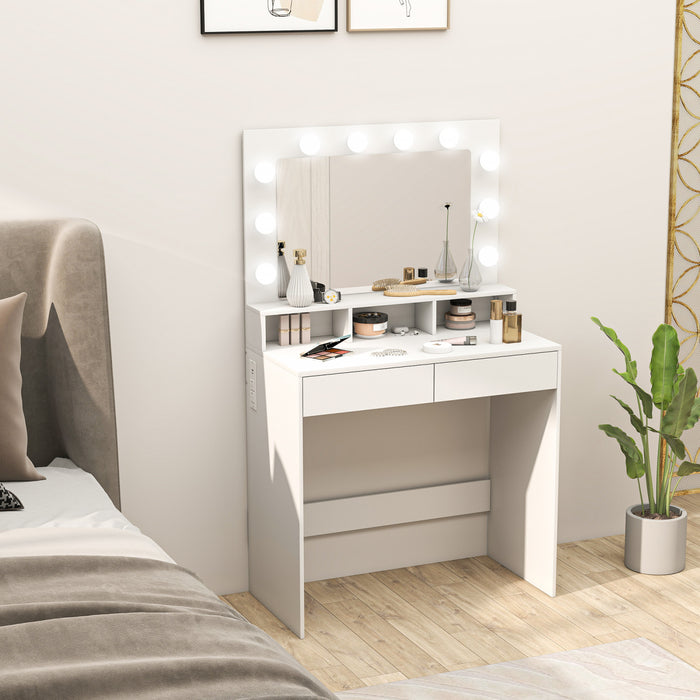 HOMCOM Coiffeuse avec miroir LED et station de charge, blanc