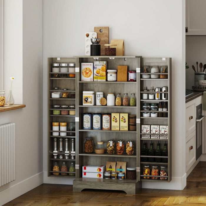 HOMCOM Armoire de cuisine, meuble de rangement pour garde-manger, gris