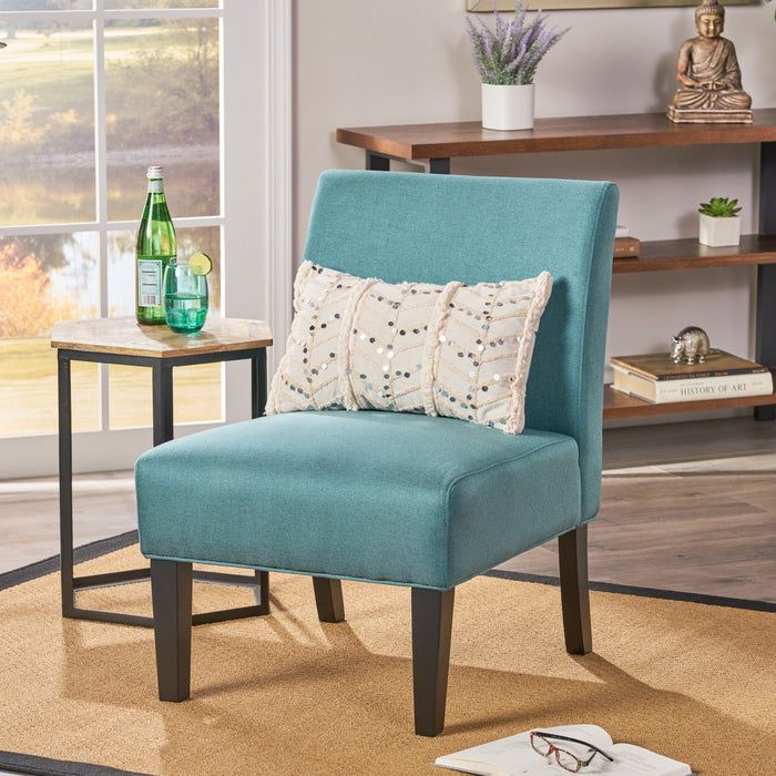 Fauteuil D’appoint Oliver En Tissu aspect lin Avec Pieds En Bois Caoutchouc - Bleu Sarcelle