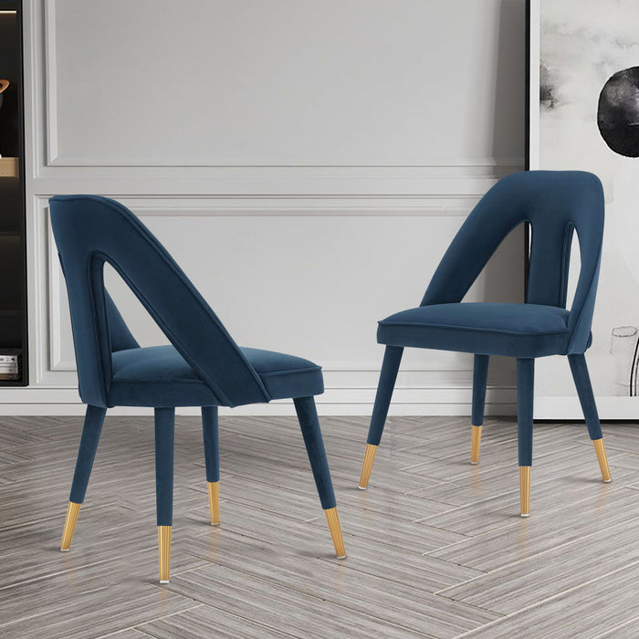 Chaise de salle a manger moderne Neda en velours bleu nuit - Lot de 2
