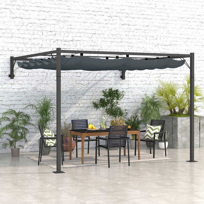 Outsunny Pergola Metallique Murale 10' X 10' Avec Toit Retractable