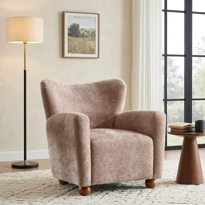 Wingate Fauteuil Aile Confortable en Tissu Premium et Pieds en Bois Massif, Brun Beige