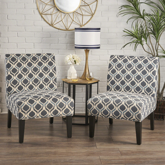 Lot De 2 Fauteuils D’appoint Oliver En Tissu aspect lin Avec Pieds En Bois D’hévéa - Bleu Et Multicolore