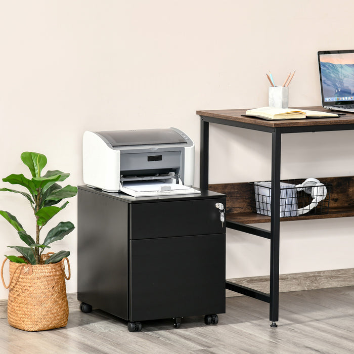 Vinsetto Classeur A 2 Tiroirs, Verrouillable Sur Roues Pour Le Bureau