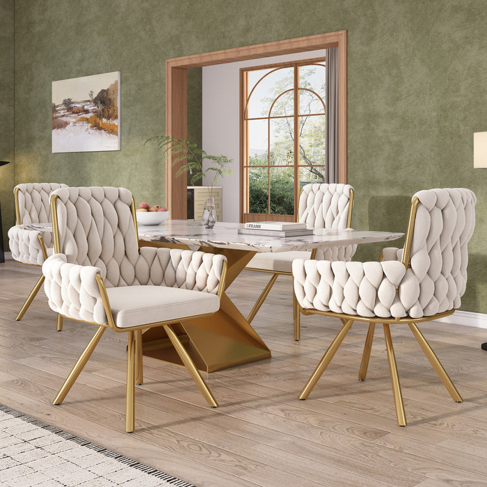 Chaises de salle a manger pivotantes Timothy en velours avec revetement capitonne et pieds en metal dore, lot de 4