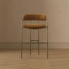 Serene Mid-Century Modern Metal Upholstered Counter Stool in Turmeric | Tabouret de comptoir moderne mi-siecle en metal et tissu, coloris curcuma