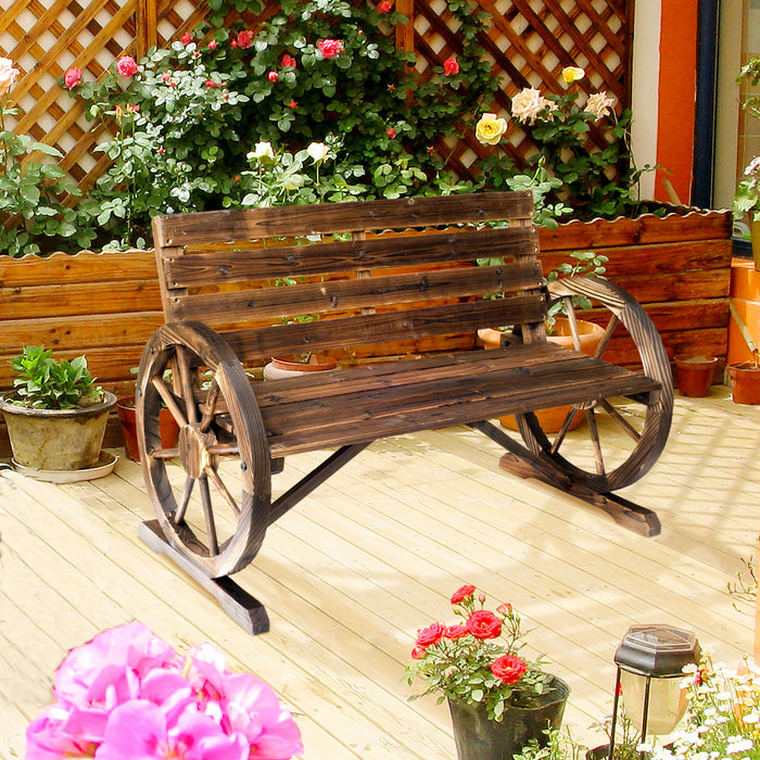 Banc De Jardin En Bois Outsunny 42\" En Forme De Roue De Chariot, Siege Rustique, Brun