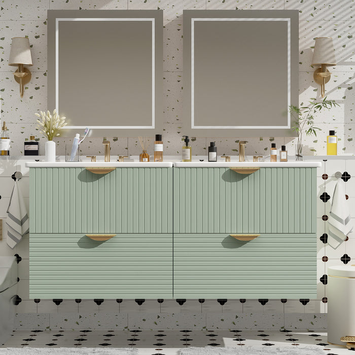 Meuble de salle de bain mural moderne Hugo 48 pouces avec tiroirs, vert