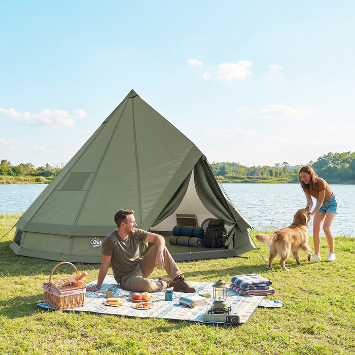 Outsunny Tipi de Camping Impermeable pour 4-6 Personnes, Vert Armee