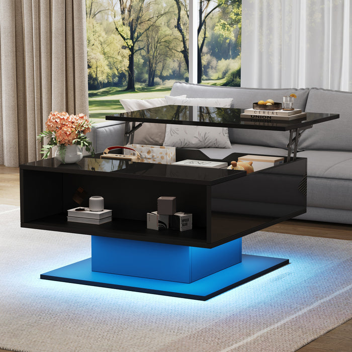 Ethan table basse relevable avec eclairage LED, noir