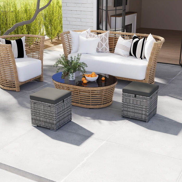 Outsunny Ottoman d'exterieur en osier 2 pieces avec rangement, Gris Fonce