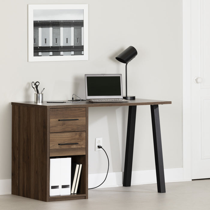Bureau d’ordinateur Zolten avec multiprise - noyer naturel