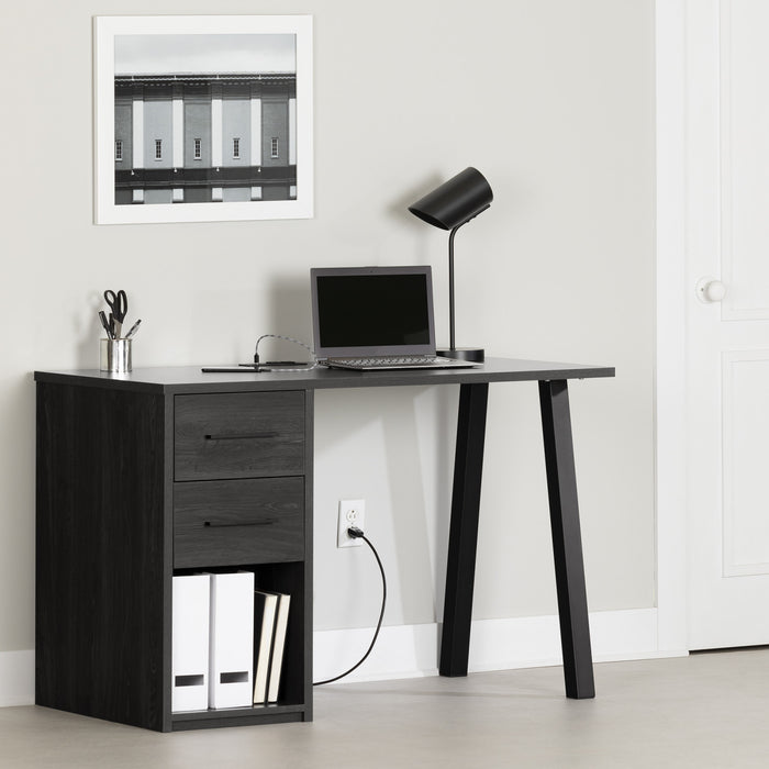 Bureau d’ordinateur Zolten avec multiprise - chêne gris