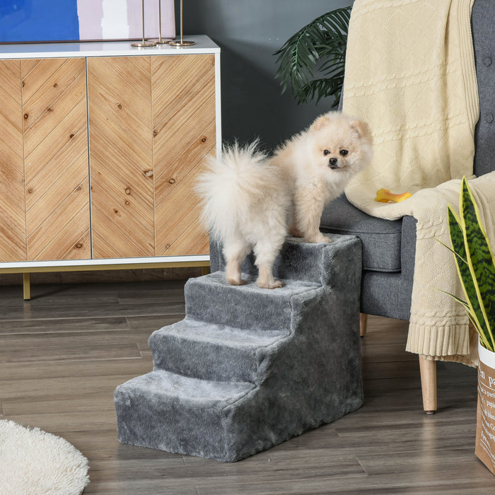 Pawhut Escalier Pour Chats Et Chiens, Pour Canape Et Lit Avec Housse Amovible, Gris Clair