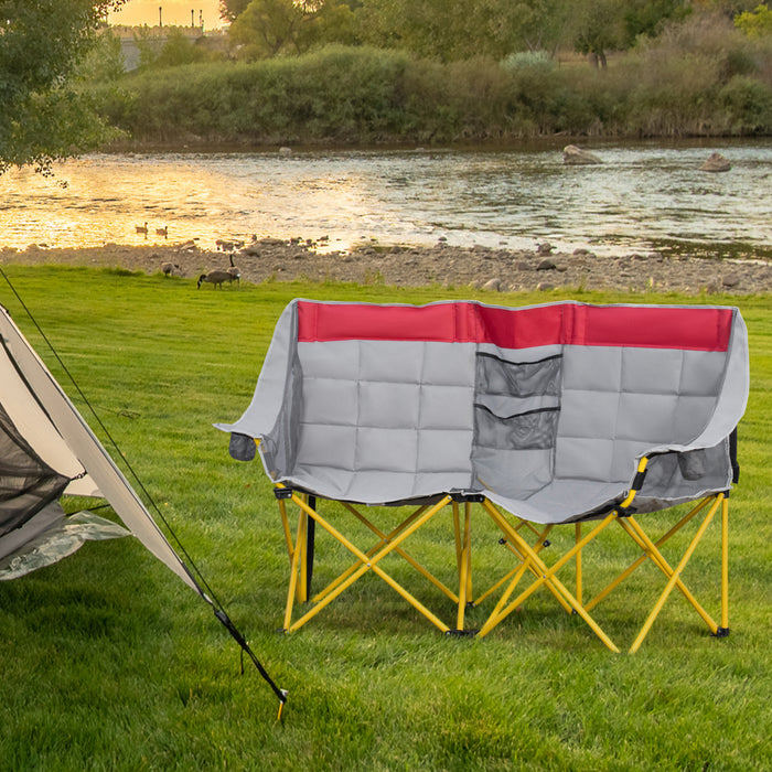 Outsunny Chaise de camping a double siege pliante avec poche de rangement