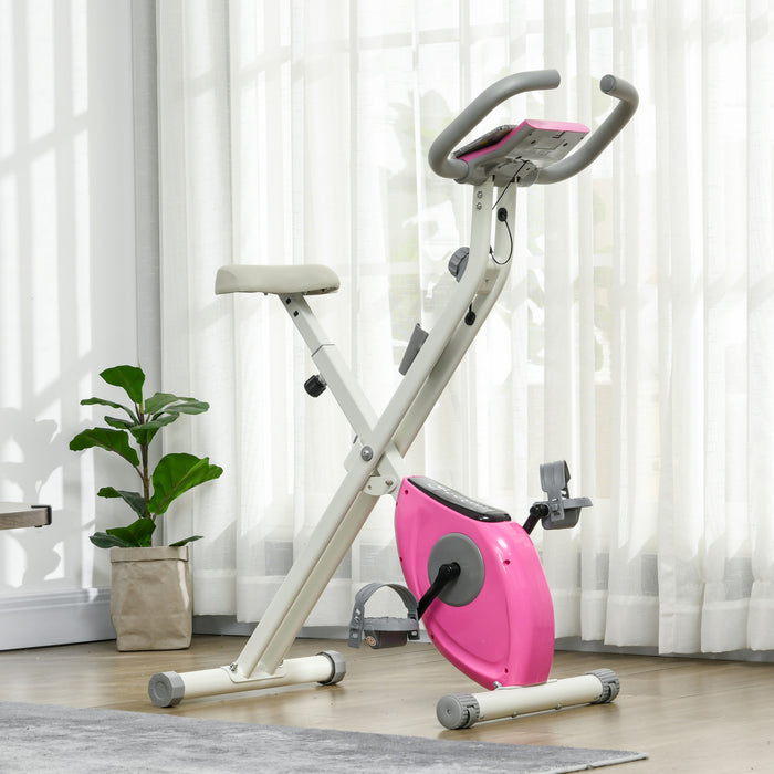 Soozier Velo D'exercice Pliable Avec Resistance Magnetique A 8 Niveaux, Rose