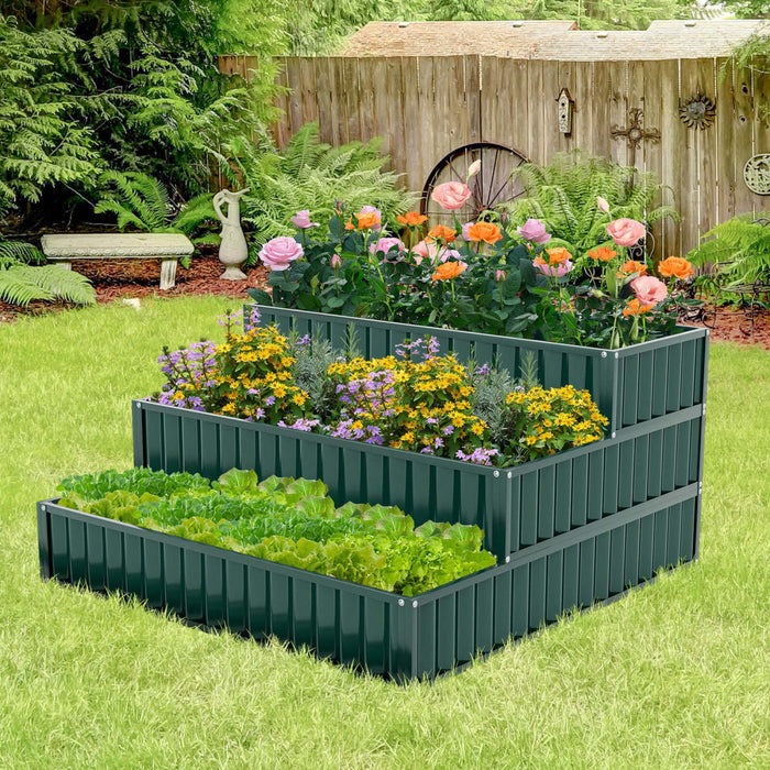 Lit De Jardin Eleve De 3 Niveaux De Costway 2 Pcs, Boite De Planteur Exterieure Elevee De Metal De 47 Po X 47 Po X 24 Po Vert