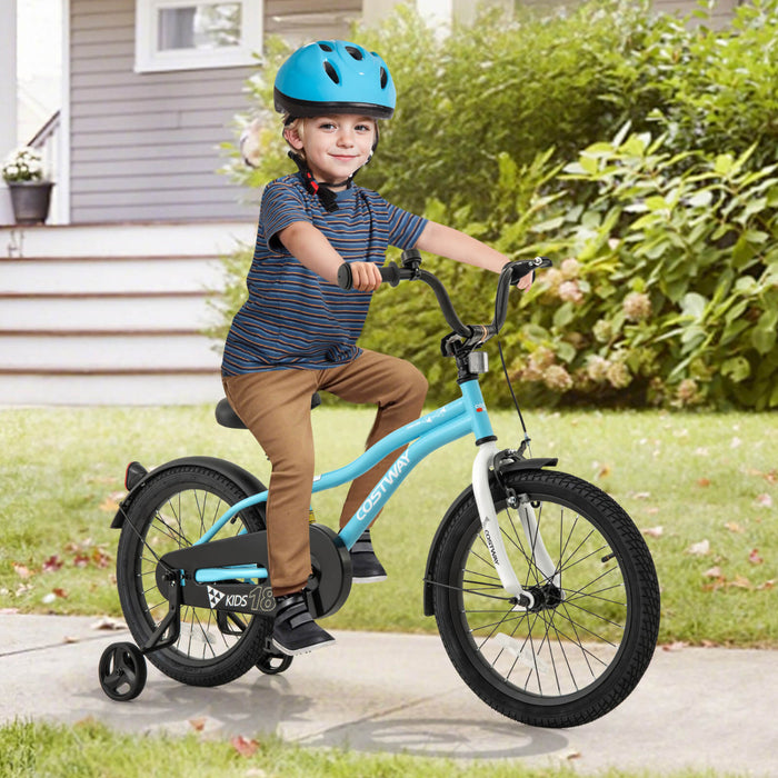 Costway 18\" Velo Pour Enfants Pour Garcons Et Filles De 4 A 8 Ans Avec Reflecteurs De Frein A Main Reglables Bleu