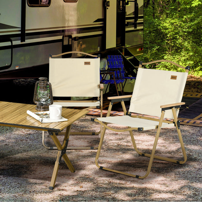 Outsunny Set de 2 chaises de camping pliantes, fauteuils portables, Beige