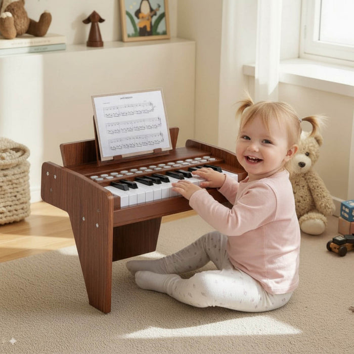 Costway Piano Numerique 25 Touches avec Pupitre, Mode Enseignement, Touches Retroeclairees et Vitesse Reglable - Marron