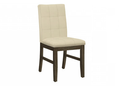 Dining Chair Set of 2 Dining Room Kitchen Cream Fabric Grey Solid Wood Transitional|Ensemble de 2 chaises de salle à manger de style transitionnel avec tissu crème et bois massif gris pour la cuisine et la salle à manger