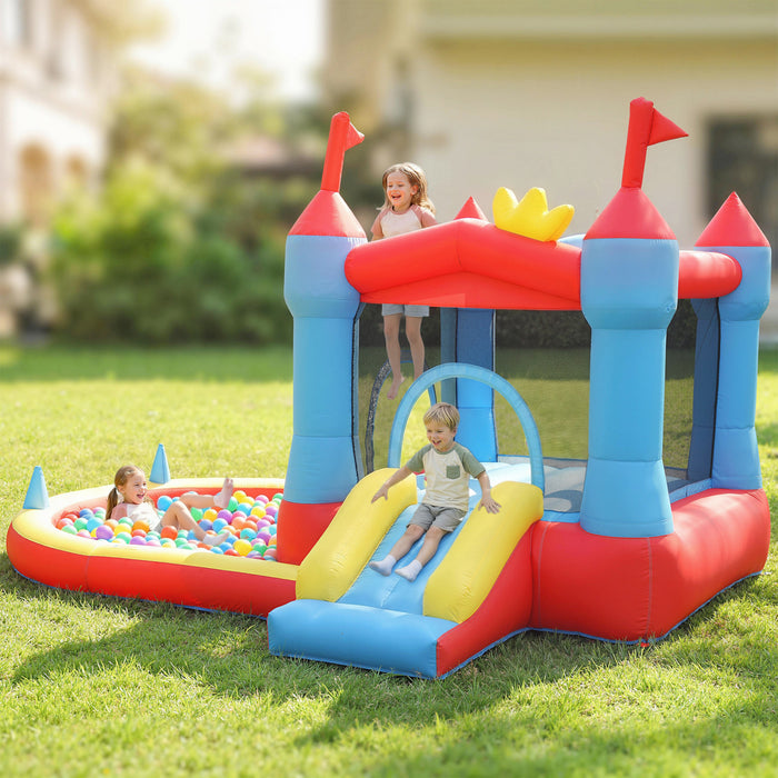 Qaba Chateau Gonflable pour Enfants avec Toboggan, Piscine/Bac a Balles, Panier de Basket
