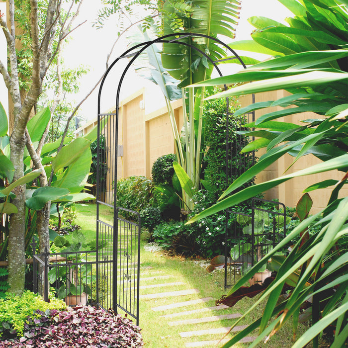 Outsunny - Arche De Jardin En Metal De 87 Pouces Avec Double Porte, 2 Paniers A Plantes Lateraux, Cadre De Vigne Grimpante.