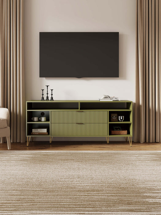 Meuble TV cannele moderne Dumbo 160 cm en vert olive