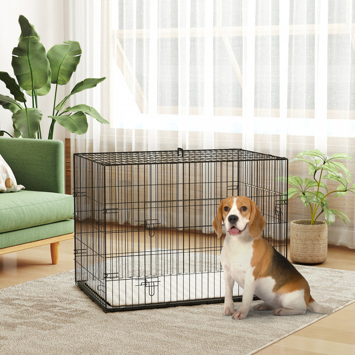 Cage pour Chien de 90 cm, Cage Pliable en Metal avec 2 Portes et Coussin