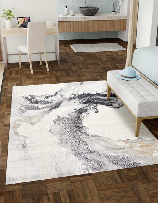 Tapis Contemporain/Moderne Bloom 5'0\" x 8'0\" en Ivoire