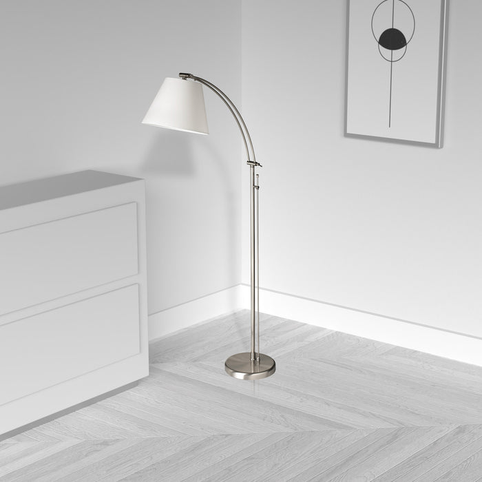 Lampe à pied Felix réglable de Dainolite avec abat-jour empire blanc, gradateur rotatif et fini chromé satiné