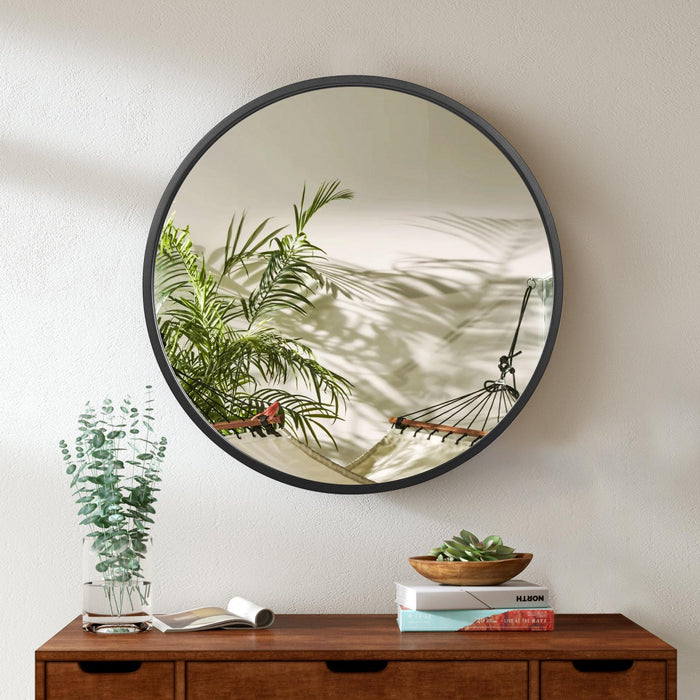 Miroir rond Arcus 24 po x 24 po fabriqué à la main - noir