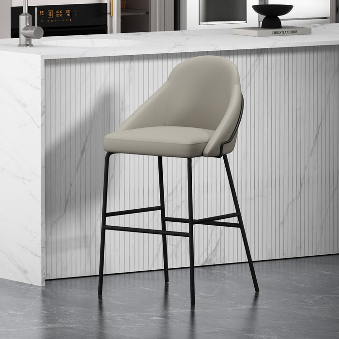 Tabouret de bar moderne en metal Gracie avec revetement en tissu, gris pierre et noir