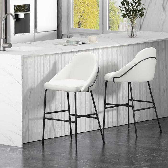Tabouret de bar moderne en metal et tissu Gracie, blanc et noir - Lot de 2