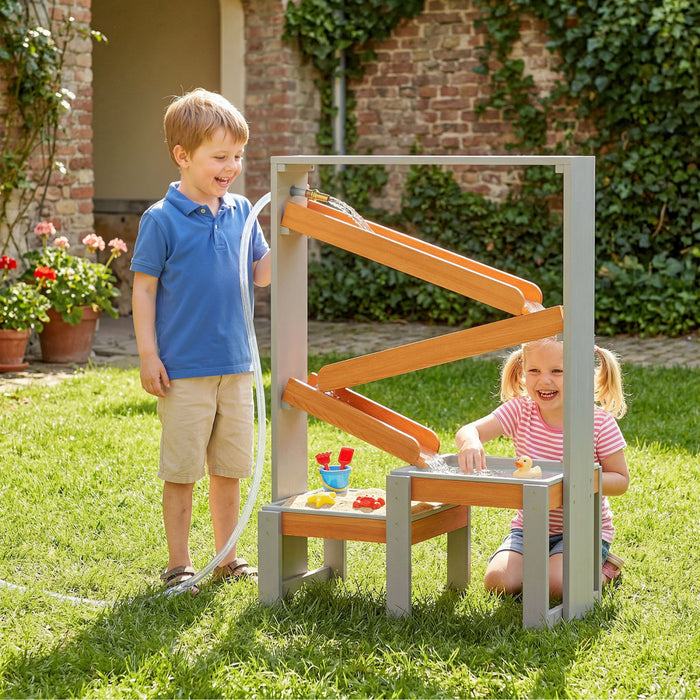 Qaba Bac a sable en bois, Table de sable et d'eau pour enfants avec double bacs, Gris