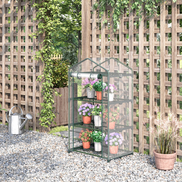 Outsunny Mini Serre De Jardin Serre Portable Pour Plantes Avec Porte Enroulable Et Etageres En Fil Metallique, 27\" X 19\" X 49\", Transparent