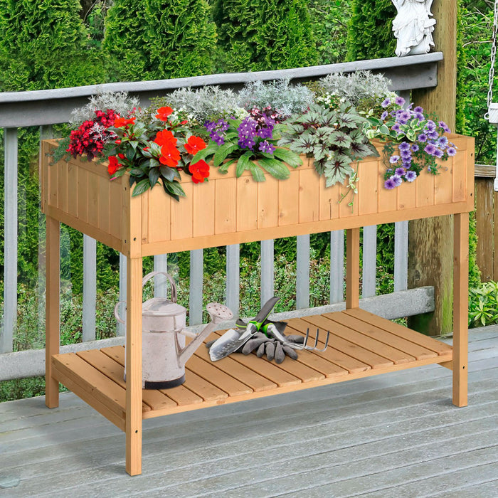 Outsunny 43,25\" X 18\" X 30\" Support Pour Plantes De Jardin En Bois Sureleve Exterieur Lit De Fleurs Naturel Sureleve 8 Boites De Grille Avec Etagere De Rangement Jardiniere D'herbes