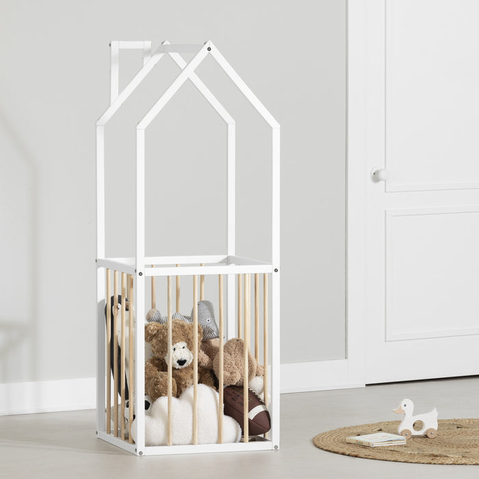 Meuble de rangement Ohana en forme de maison - blanc et naturel
