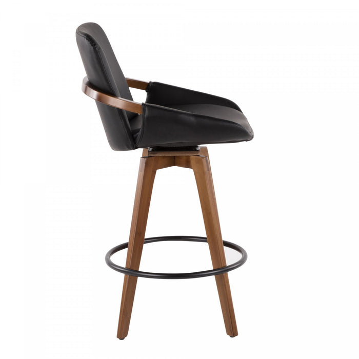 Tabouret moderne du milieu du 20e siècle Cosmo de hauteur comptoir en similicuir - noyer et noir