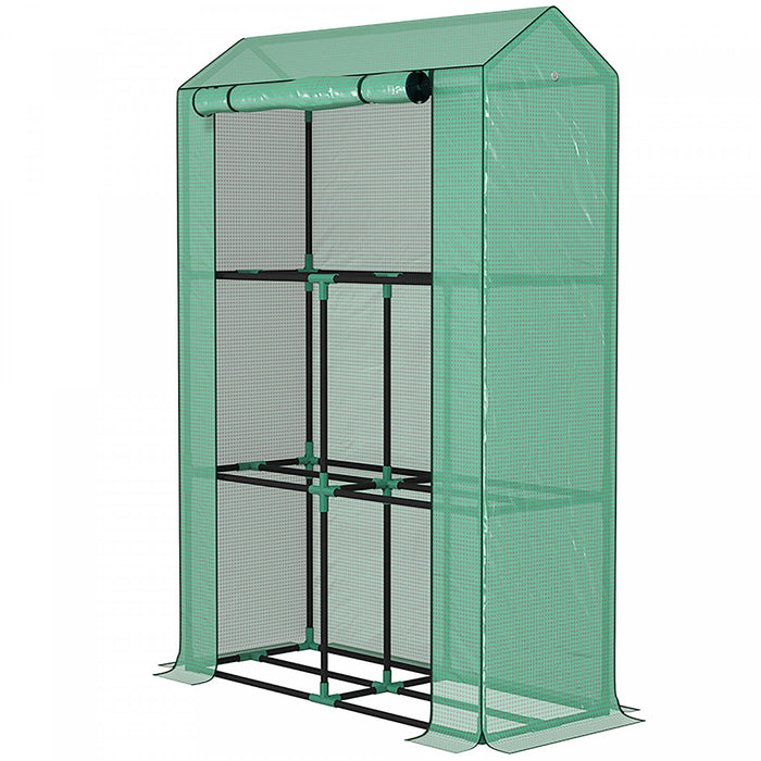 Outsunny Mini Serre Avec Etageres A 3 Niveaux, Porte Enroulable, Vert