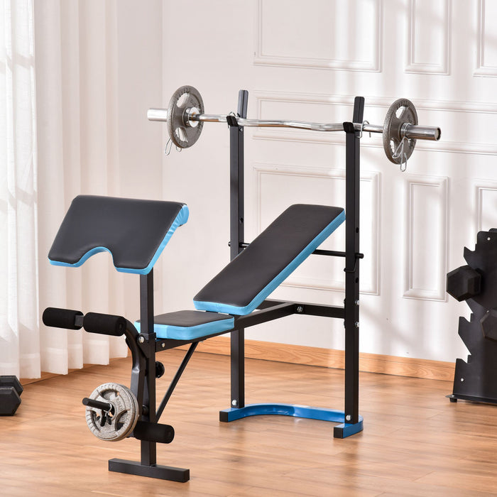 Soozier Banc De Musculation Fitness Entrainement Complet Avec Support D'halteres Dossier Reglable Acier Revetement Synthetique Noir Et Bleu