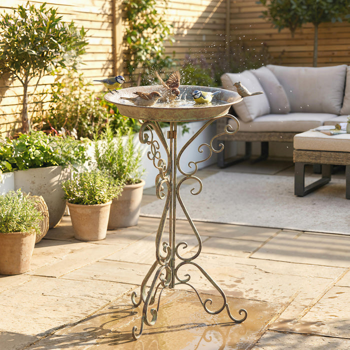 Outsunny Bain d'Oiseaux avec Statue, Bassin Vintage pour Jardin, Vert