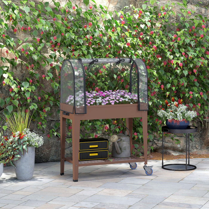 Outsunny 3' X 1' X 4' Lit De Jardin Sureleve Avec Couvercle De Serre Roues Marron