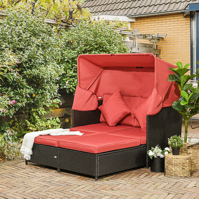 Outsunny Chaise Longue D'exterieur En Resine Tressee Pour 2 Personnes Rouge