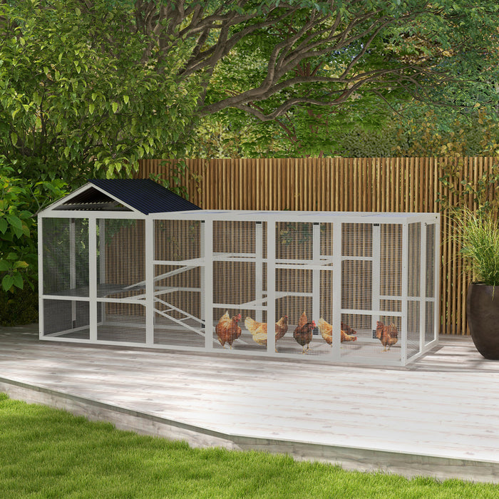 Pawhut Poulailler D'exterieur En Bois Avec Enclos, Rampes, Perchoirs, Rangement, Poulailler D'arriere-cour Avec Design Combinable Pour 6 A 10 Poulets, 142\" X 48\" X 61\", Gris